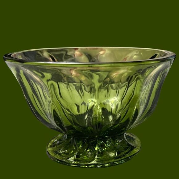Vintage 1970s Footed Green Glass Candy Dish - Picture 1 of 3
